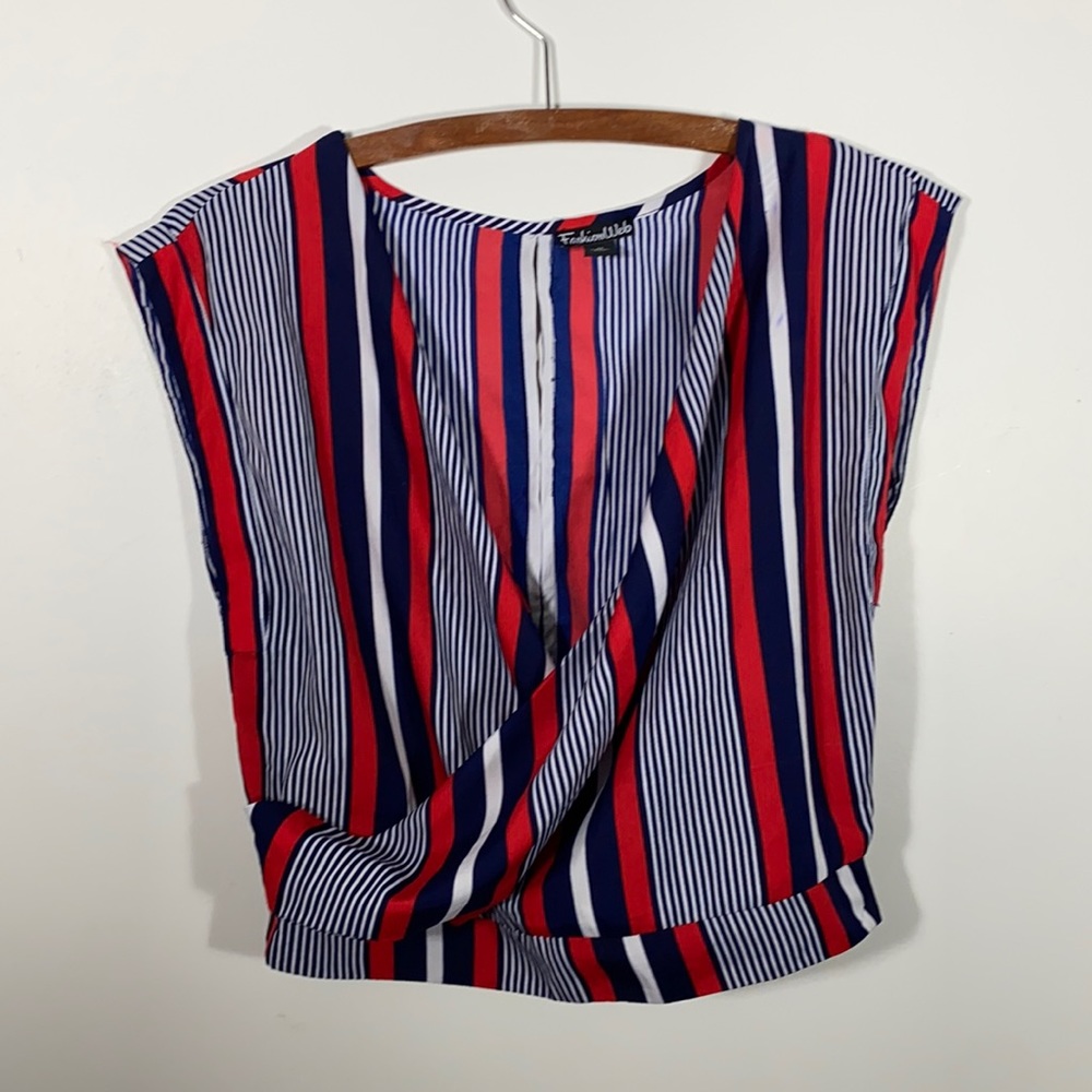Cropped Wrap Sleeveless Red White and Navy Top